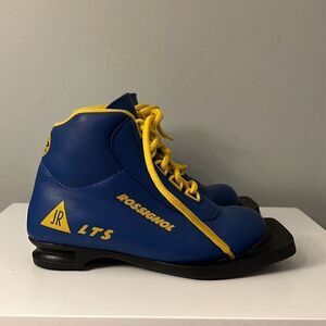 Rossignol Kids' Blue Yellow LTS JR Nordic 75mm Cross Country Ski Boots Size 8.5